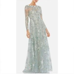 Mac Duggal size 12 evening gown floral embroidered illusion long sleeve gown New